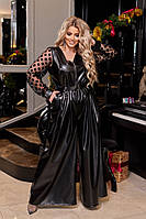 Чёрный супер модный женский комбинезон из экокожи с 50 по 60 размер