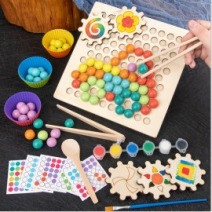 Дитяча гра з бісером Кольорові кульки дерев'яна іграшка монтессорі розвиваюча мозаїка сортер для дітей