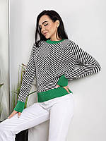 Женский свитер с геометрическим узором и контрастными манжетами (р. 42-46) 4KF1396