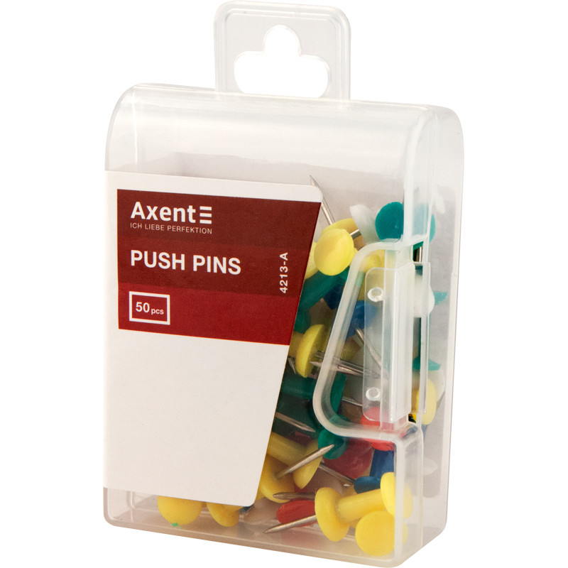 Кнопки - бочки, 50 штук, кольорові, пластиковий контейнер, AXENT