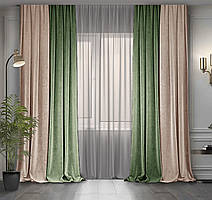 Комплект штор Дабл Бежевий з оливковою ( 250-370 )