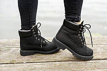 Жіночі зимові черевики Timberland (black), зимові черевики timberland, жіночі чорні черевики timberland