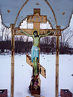 Поклонный крест-распятие из булата на перекресток дороги 2.5m (бюджетный вариант)