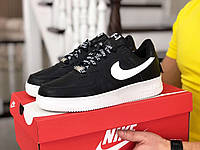Мужские стильные демисезонные кроссовки черные с белым Nike Air Force Af прошитые,айр форс