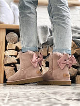 Жіночі Ugg Mini Bailey Bow (pink), жіночі зимові рожеві уггі (Репліка ААА)