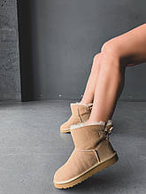 Жіночі Ugg Classic Mini Boiley Bow (Light Brown), зимові жіночі уггі (Репліка ААА)