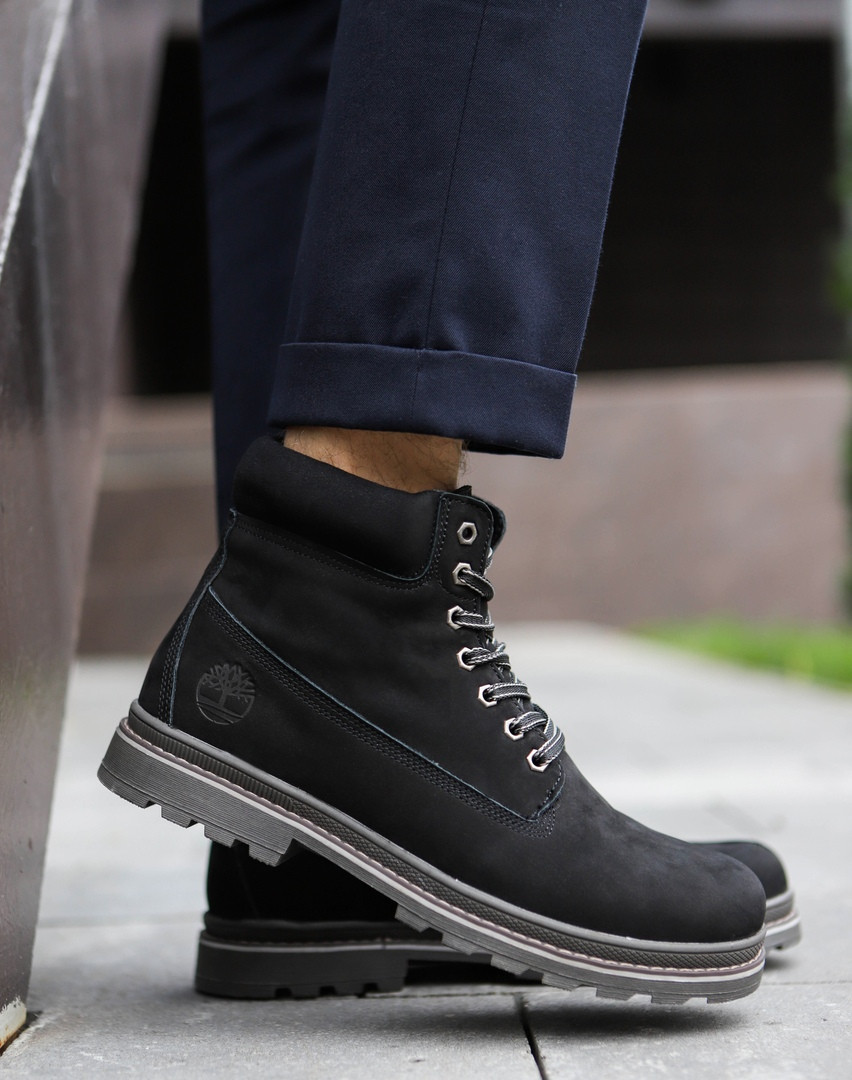 Чоловічі зимові черевики Timberland (black), чорні черевики timberland,