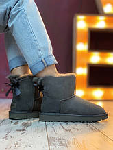 Жіночі Ugg Mini Bailey Bow (gray), жіночому уггі, сірі жіночому уггі низькі, зимові жіночі уггі (Репліка ААА)