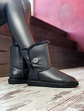 Жіночі шкіряні зимові Ugg (black), жіночому уггі, чорні шкіряні уггі (Репліка ААА)