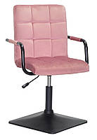 Крісло Augusto-Arm 4-BK-BASE запорошена троянда В-1030 велюр з чорними підлокітниками, на чорній квадратній опорі, фото 2