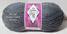 Нитки та пряжа для в'язання напіввовна 75/25 SUPERWASH COMFORT SOCKS Супервош Комфорт Сокс № 182 -т.сірий меланж