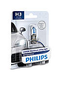 Авто лампа H3 PHILIPS 55W 12V PK22s WhiteVision +60% (4300K) Эффект ксенона!