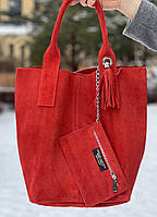 Замшевая красная сумка-шоппер Arianna, Италия, цвета в ассортименте