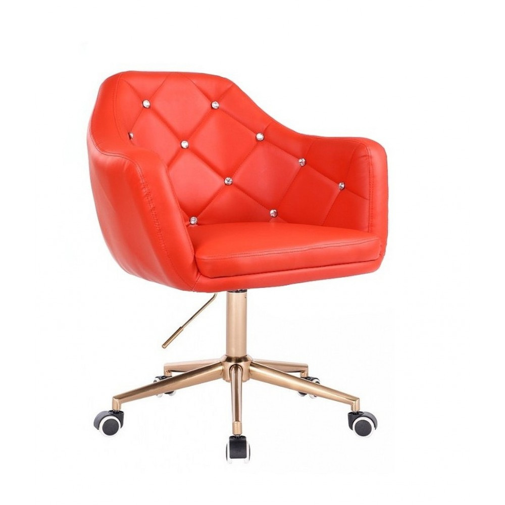 Перукарське крісло на пневматиці Bazkar HC830K червоний на золотій основі