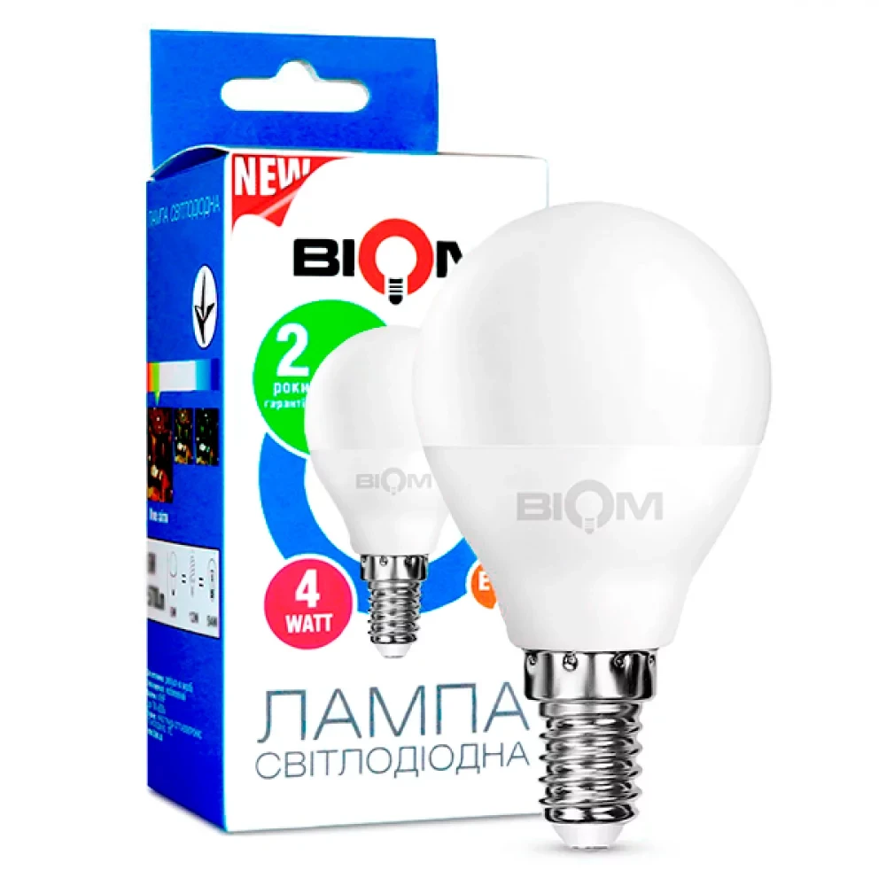 Світлодіодна лампа BIOM BT-545 G45 4 W E14 3000 К матова