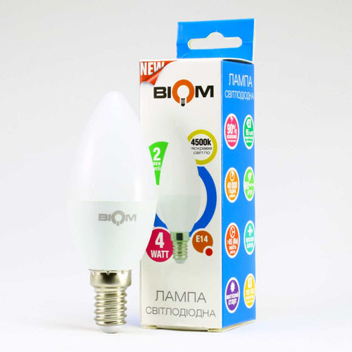 Світлодіодна лампа BIOM BT-550 C37 4W E14 4500К матова