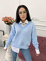 Жеснкий ажурный свитер оверсайз с V - образным вырезом (р. 42-46) 8sv1395