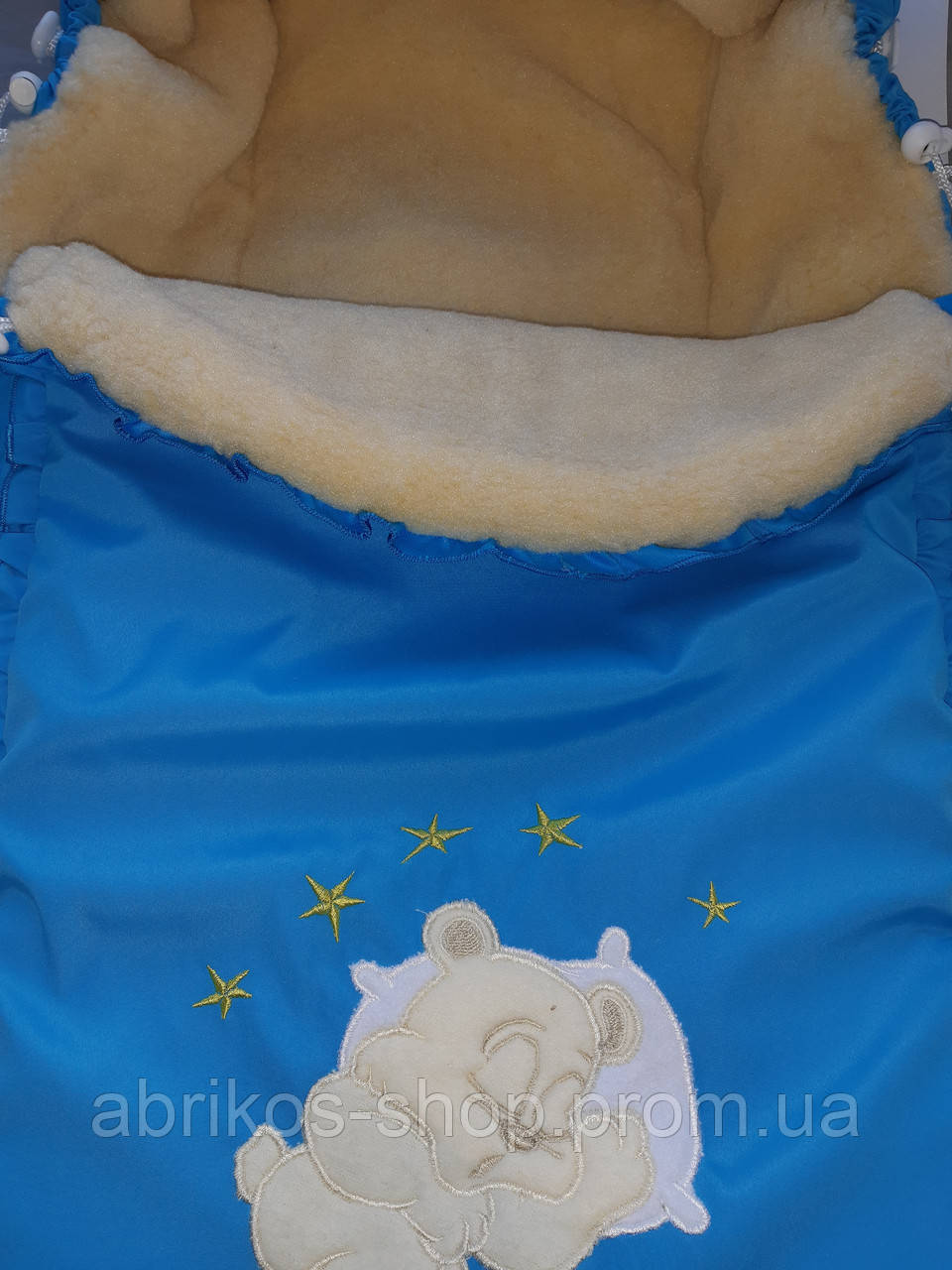 Зимовий, теплий конверт на овчині для новонародженого хлопчика, фото 1