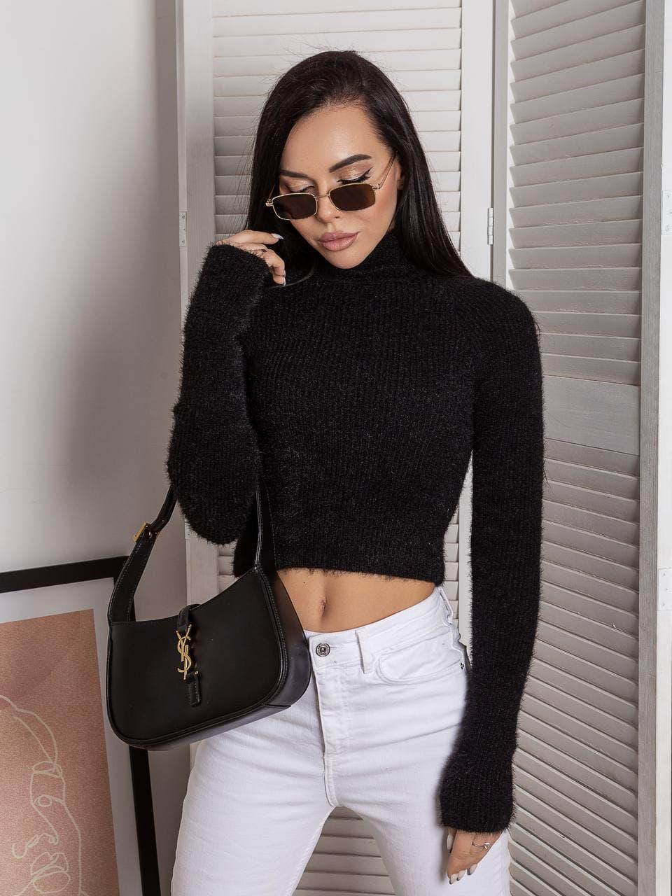 Жіночий стильний укорочений светр травичка