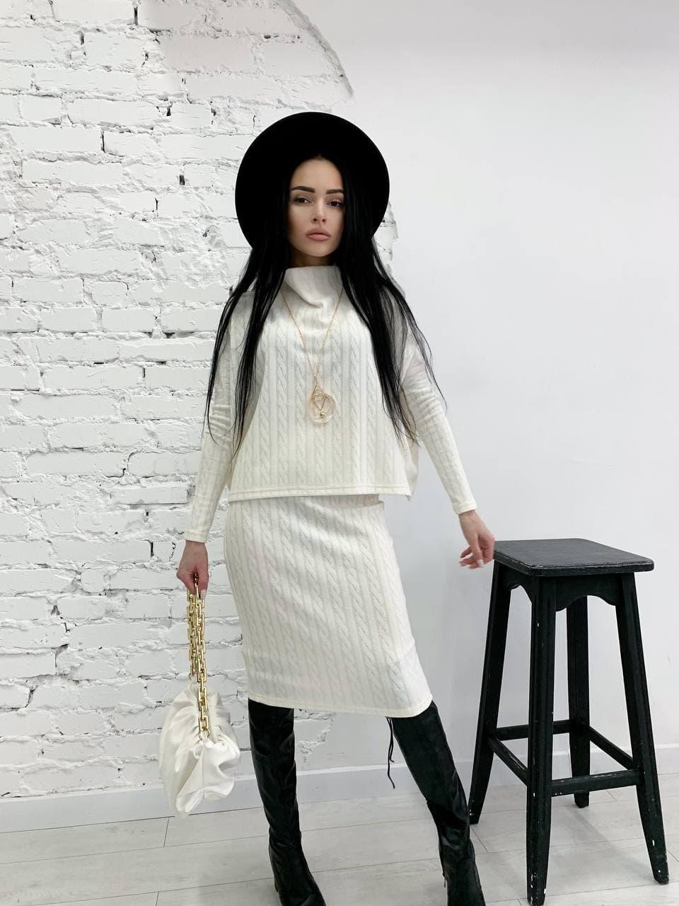 Костюм теплий із візерунком кофта з рукавом і спідниця-олівець