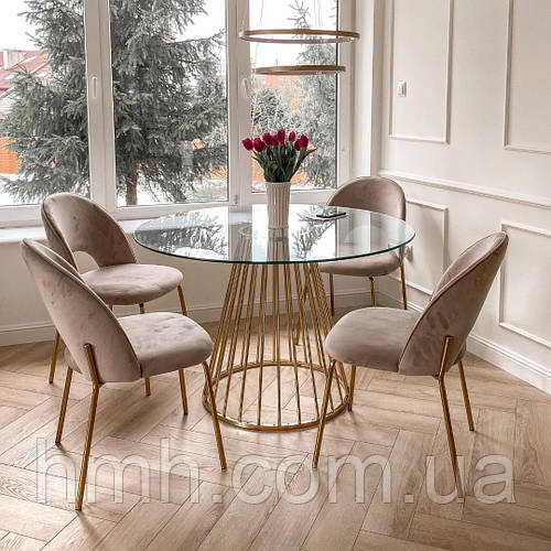 Стол Halmar LIVERPOOL круглый Стекло 120х75 Прозрачный/золото (ID ...
