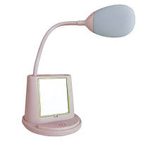Настільна світлодіодна лампа з дзеркалом yw9070 підставка для телефону та USB виходом Рожева, фото 1