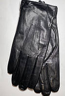 Перчатки кожаные мужские из лайковой кожи гладкие три стежка на тонком меху