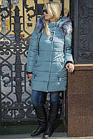 Женское зимнее пальто Mika пуховик с мехом 48-58 размера разные расцветки Голубой, 50