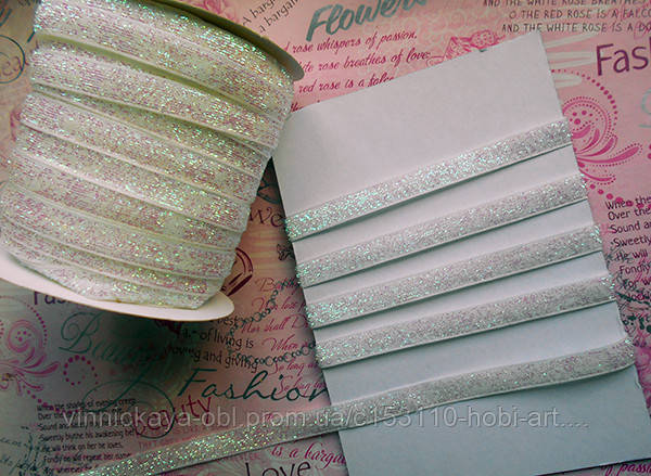 Стрічка оксамитова 10мм  №28 біла блискуча перламутрова