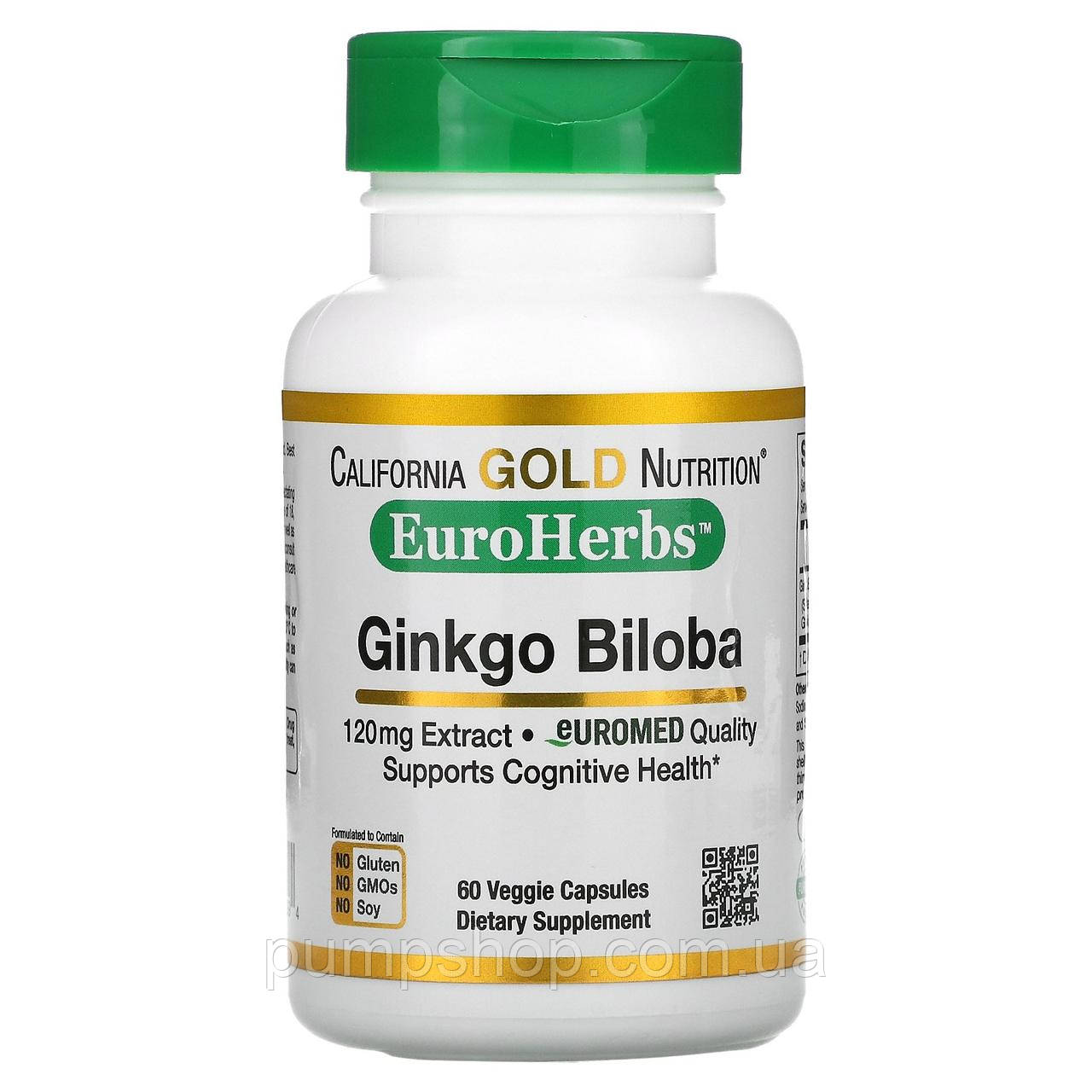 Гінкго Білоба California Gold Nutrition EuroHerbs Ginkgo Biloba 120 мг 60 капс.