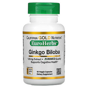 Гінкго Білоба California Gold Nutrition EuroHerbs Ginkgo Biloba 120 мг 60 капс.