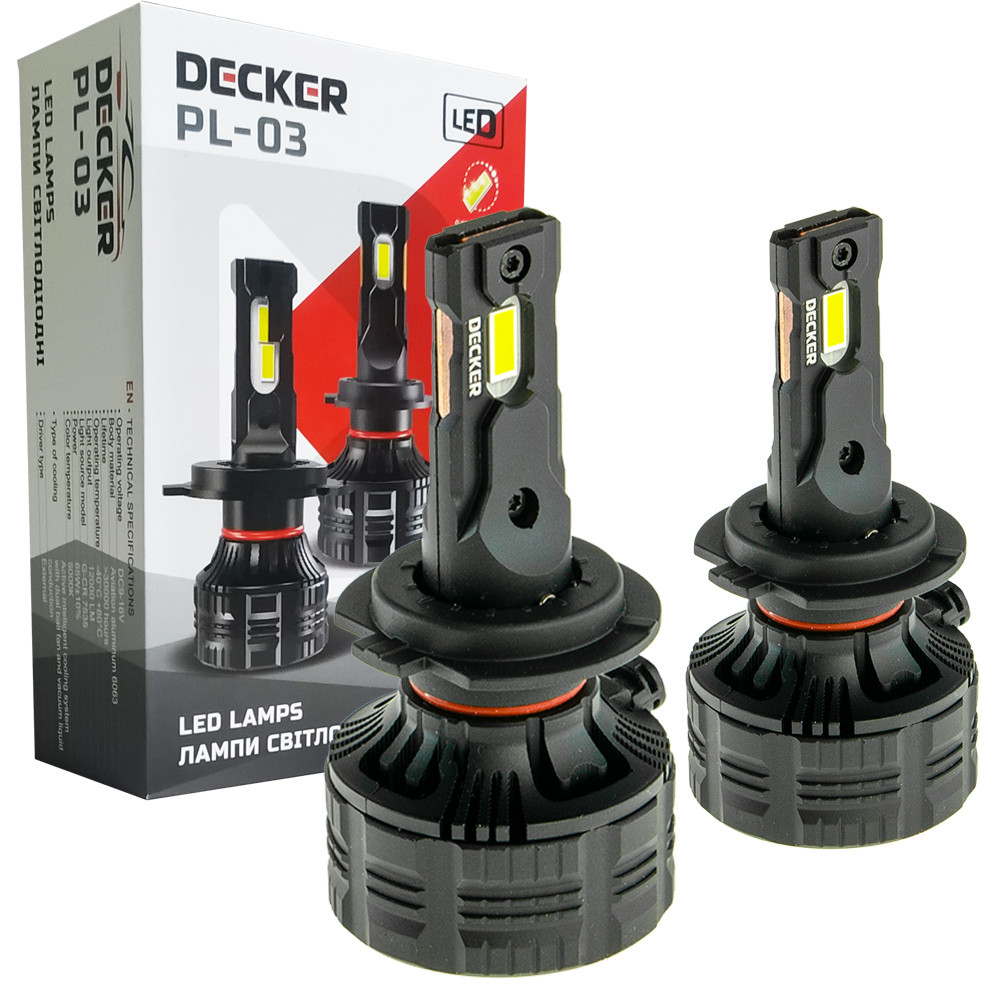 Лампа світлодіодна для фар DECKER LED PL-03 H7 5000K 12000LM 2 шт комплект