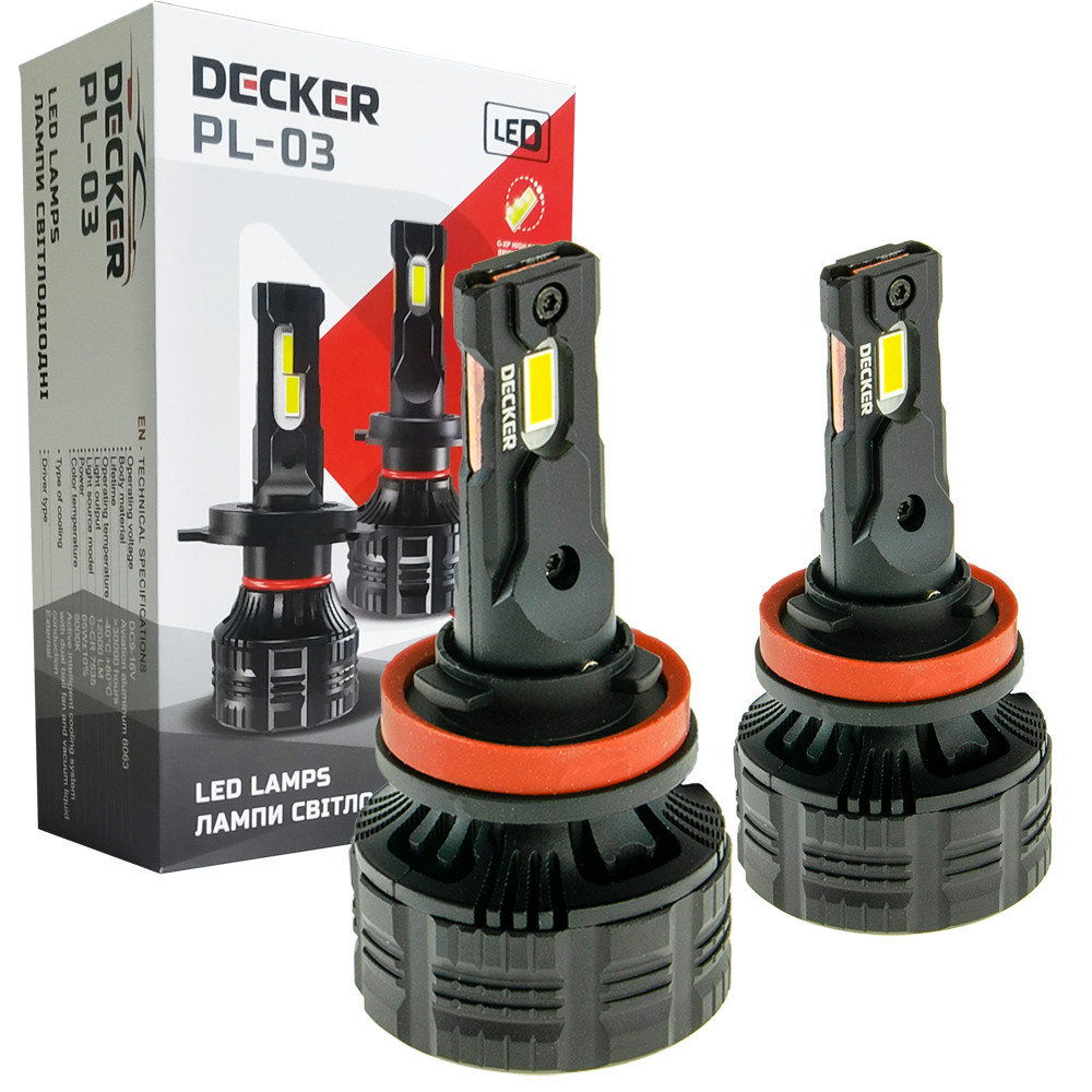 Лампа світлодіодна для фар DECKER LED PL-03 H8 5000K 12000LM 2 шт комплект, фото 1