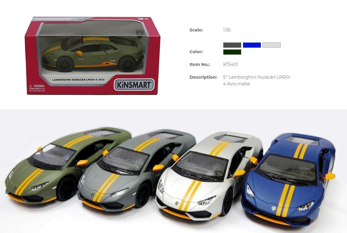 Дитяча колекційна машинка Kinsmart LAMBORGHINI HURACAN KT5401W Matte металева інерційна відчиняються двері іграшка