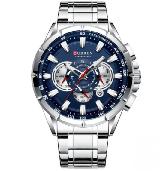 Якісний чоловічий годинник срібний, Міцний кварцовий чоловічий годинник, фото 1