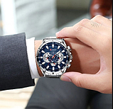 Якісний чоловічий годинник срібний, Міцний кварцовий чоловічий годинник, фото 3