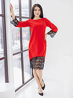 Однотонне ошатне підлозі-приталена червоне плаття міді з рукавом три чверті 42-44, 44-46, 46-48