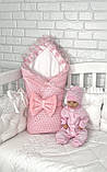 Конверт - ковдра з мереживним куточком демісезонний для виписки з пологового будинку Казка 85х85 см Lari Рожевий, фото 2