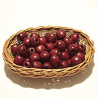 Дерев'яні намистини 20мм, дірка 7мм (50шт в упаковці) бордового кольору