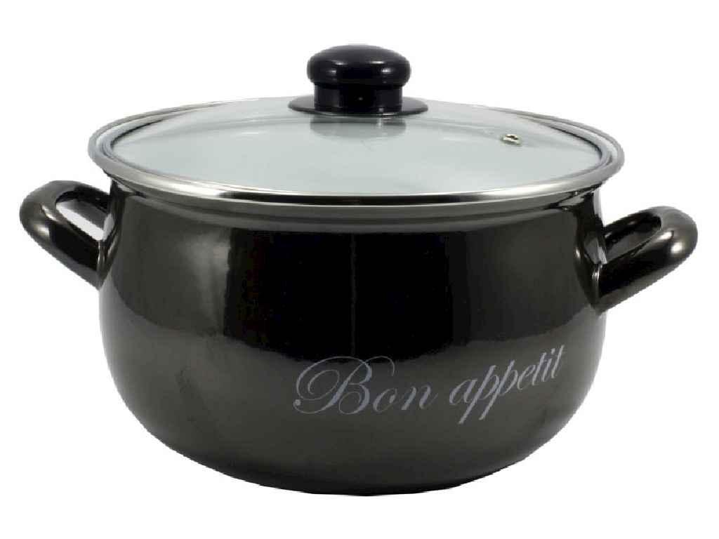 Каструля глибока нержавіюча сталь емаль 5,7л d=24 Bon appetit чорний (Т)2234A 00079448 ТМ INTEROS BP