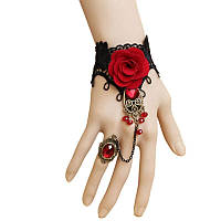 Женский кружевной браслет с кольцом на палец Красная роза 13*6.5 см [4B.24.4.53] Fashion Jewelry