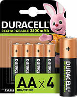 Аккумуляторные батарейки AA Duracell Recharge 2500 мАч 4 шт перезаряжаемые пальчиковые аккумуляторы АА дюрасел