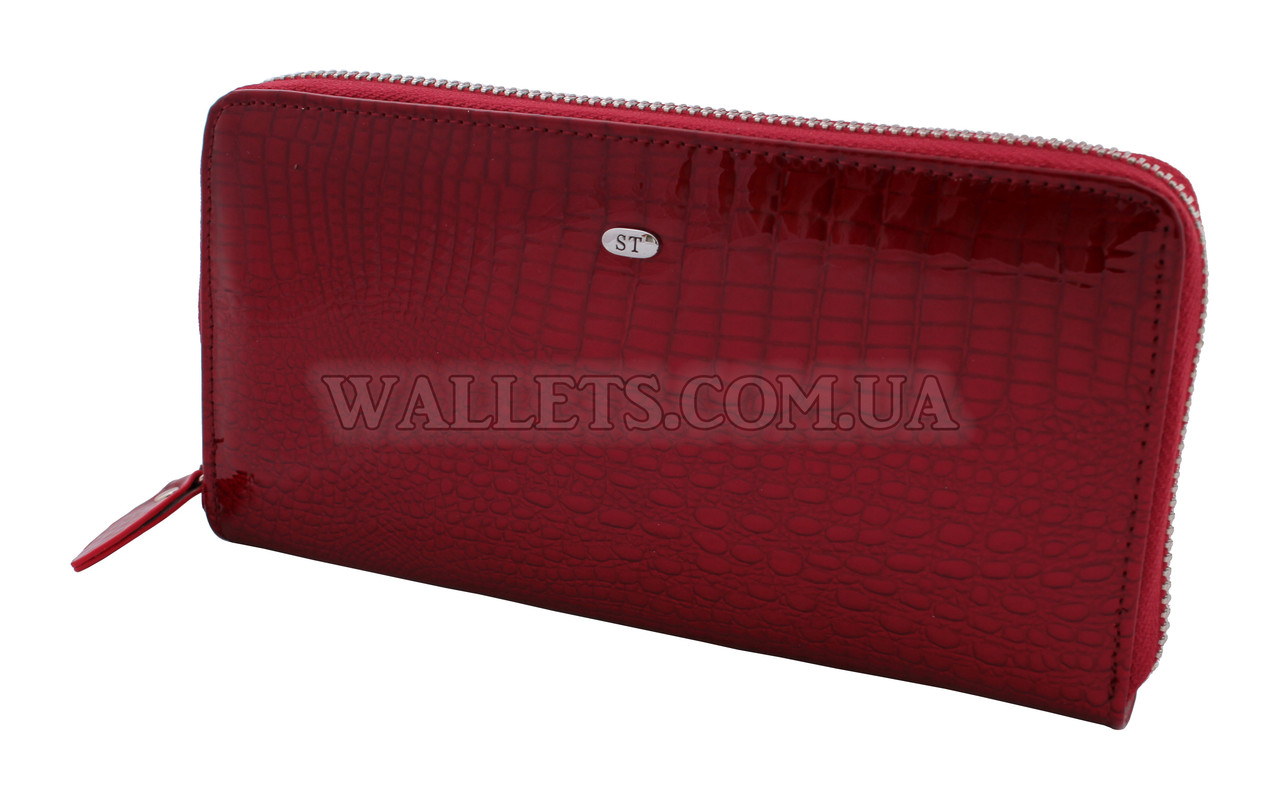 Жіночий шкіряний гаманець ST Leather Accessories на блискавці, червоний лак.