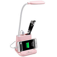 Лампа настільна сенсорна 3198 USB акумуляторна з Power bank 3 режими світла рожева, фото 1