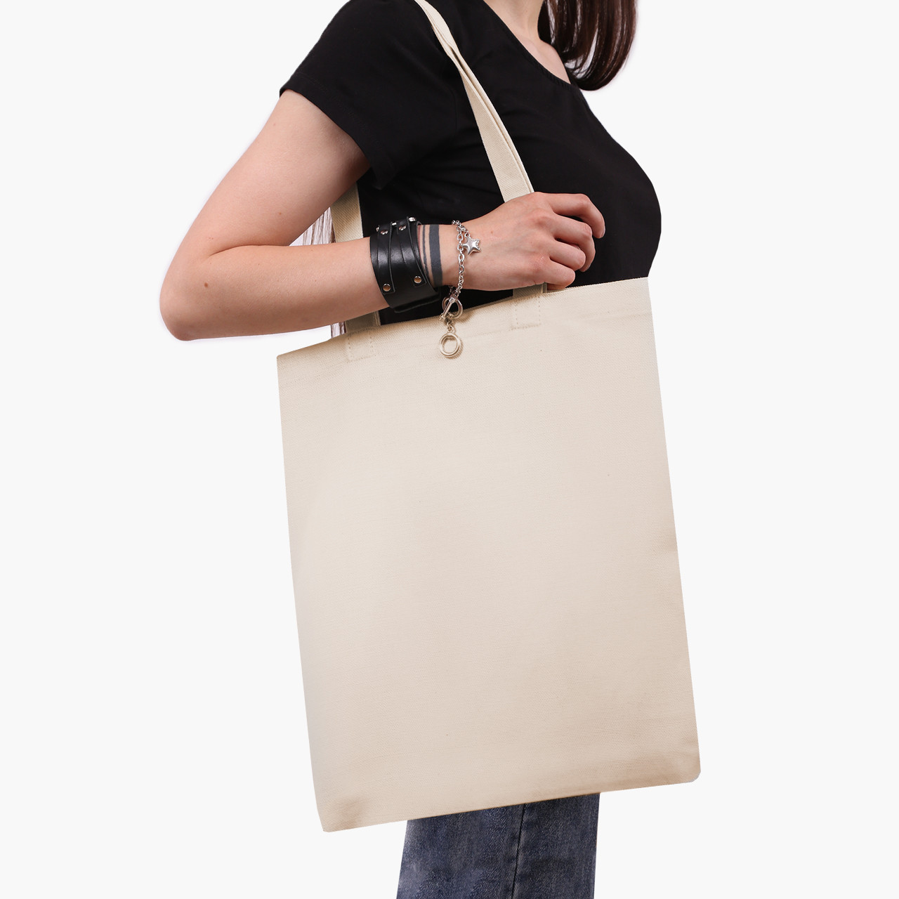 Еко сумка Без принту (No print), шопер з принтом бежевий саржа