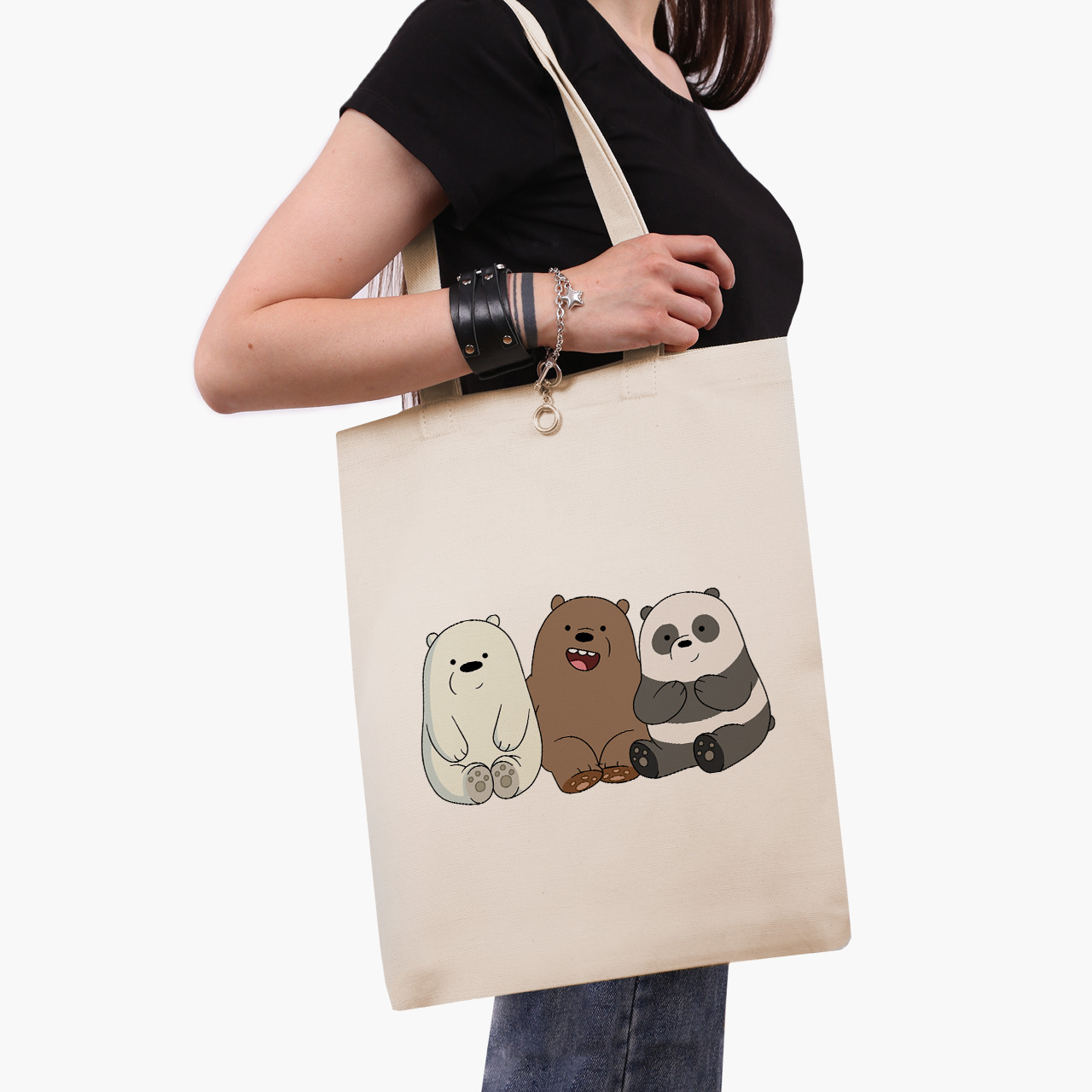 Вся правда про ведмедів (We Bare Bears), шопер з принтом бежевий саржа