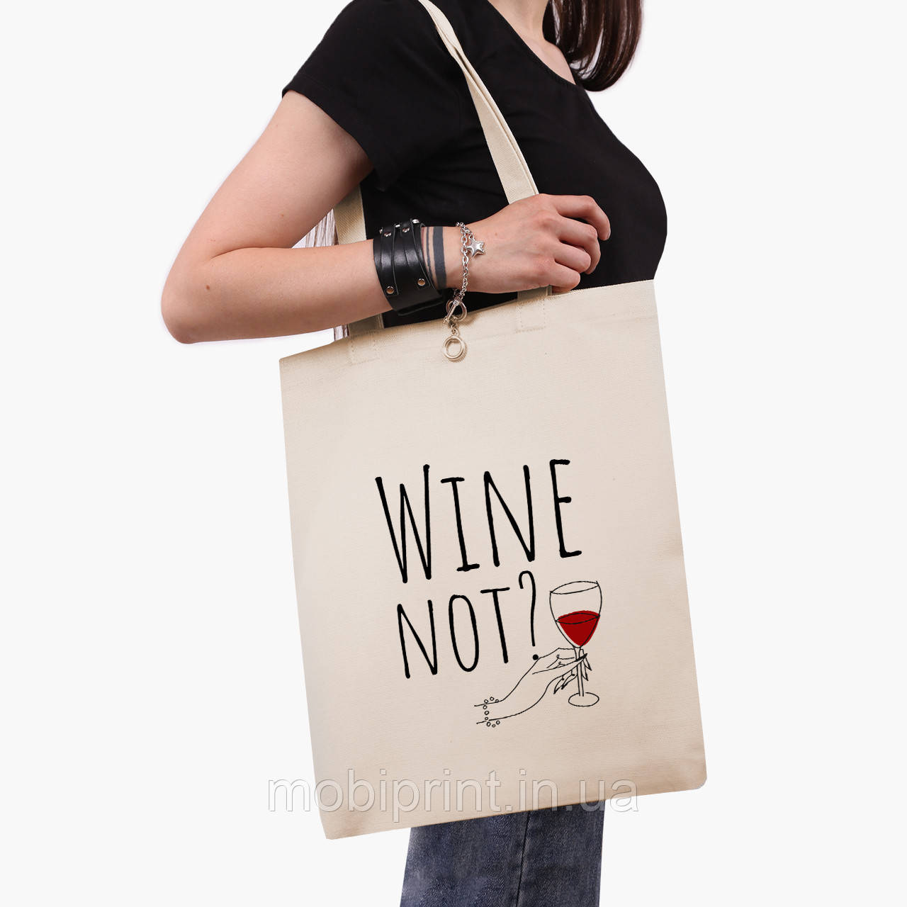 Еко сумка Вино (Wine not?) (9227-2615-BG) бежева класік саржа, фото 1