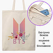 Еко сумка БТС (BTS) бежева на блискавці саржа з принтом