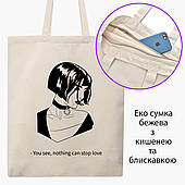 Еко сумка Леон кілер (Leon) бежева на блискавці саржа з принтом