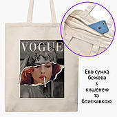 Еко сумка Ренесанс Моніка Беллуччі (Renaissance Monica Bellucci) бежева на блискавці саржа з принтом